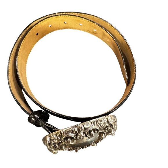 Vintage 90s Brighton Black Leather Cherub Belt Faux Croc – Women’s